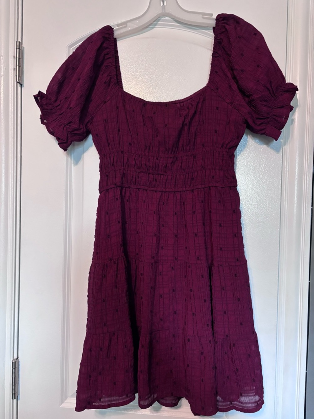 Miami Puff Sleeve Babydoll Mini Dress Burgundy Cottagecore Size Small - Picture 5 of 6